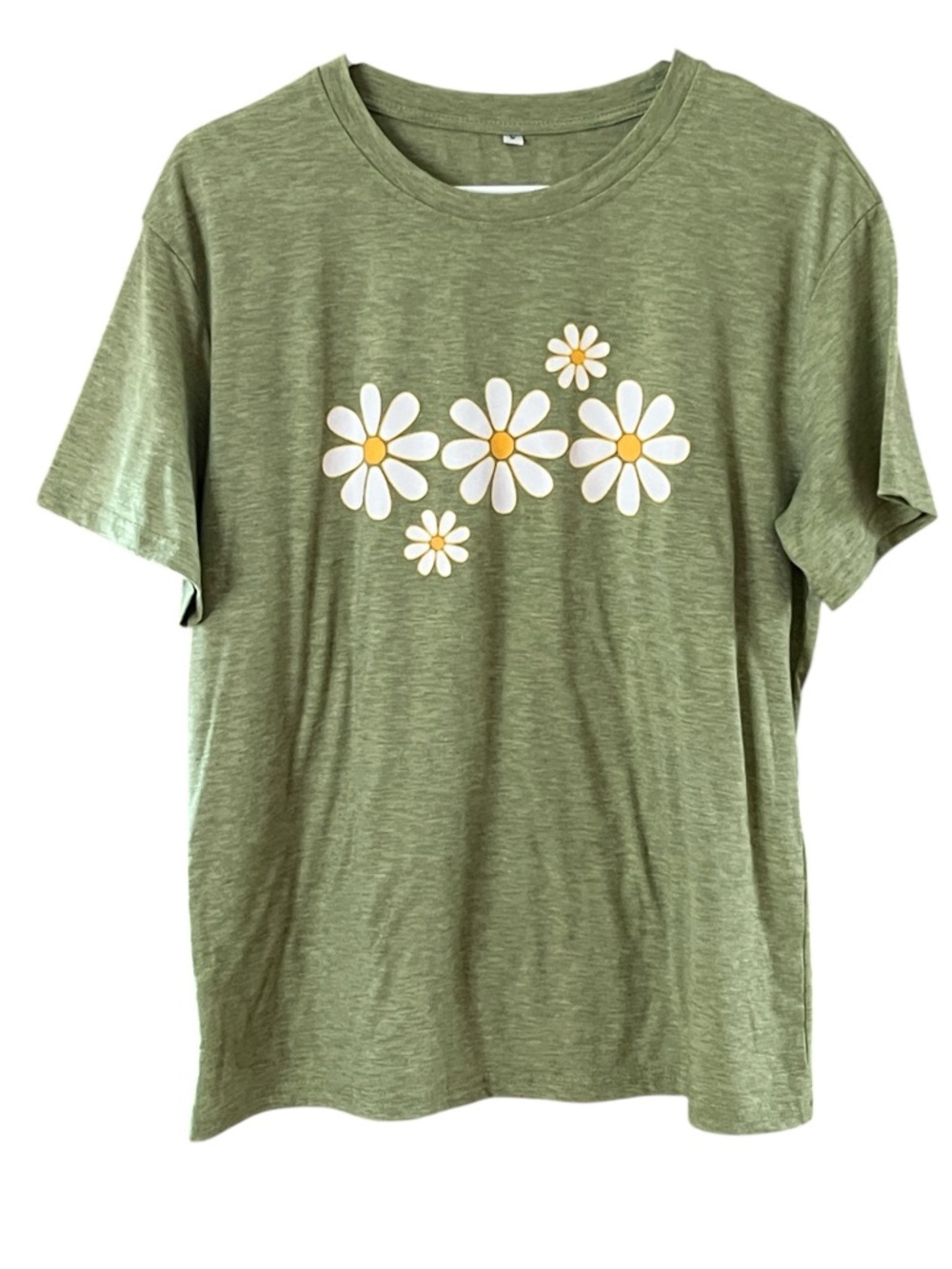 Green Short Sleeved Daisy Graphic Tee Crew Neck Size Large